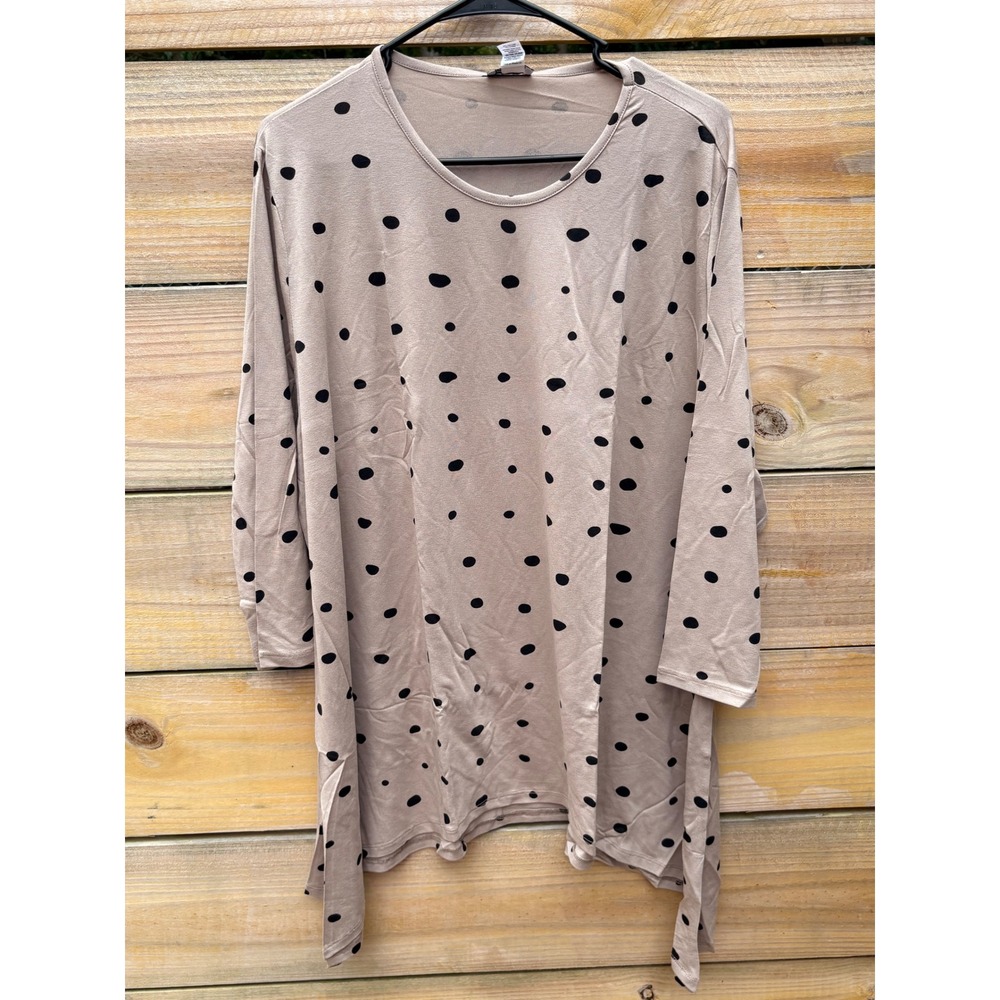 Kosher Casual Modest Polka Dot Tunic Top Taupe Beige 3/4 Sleeve Size 22 NWT